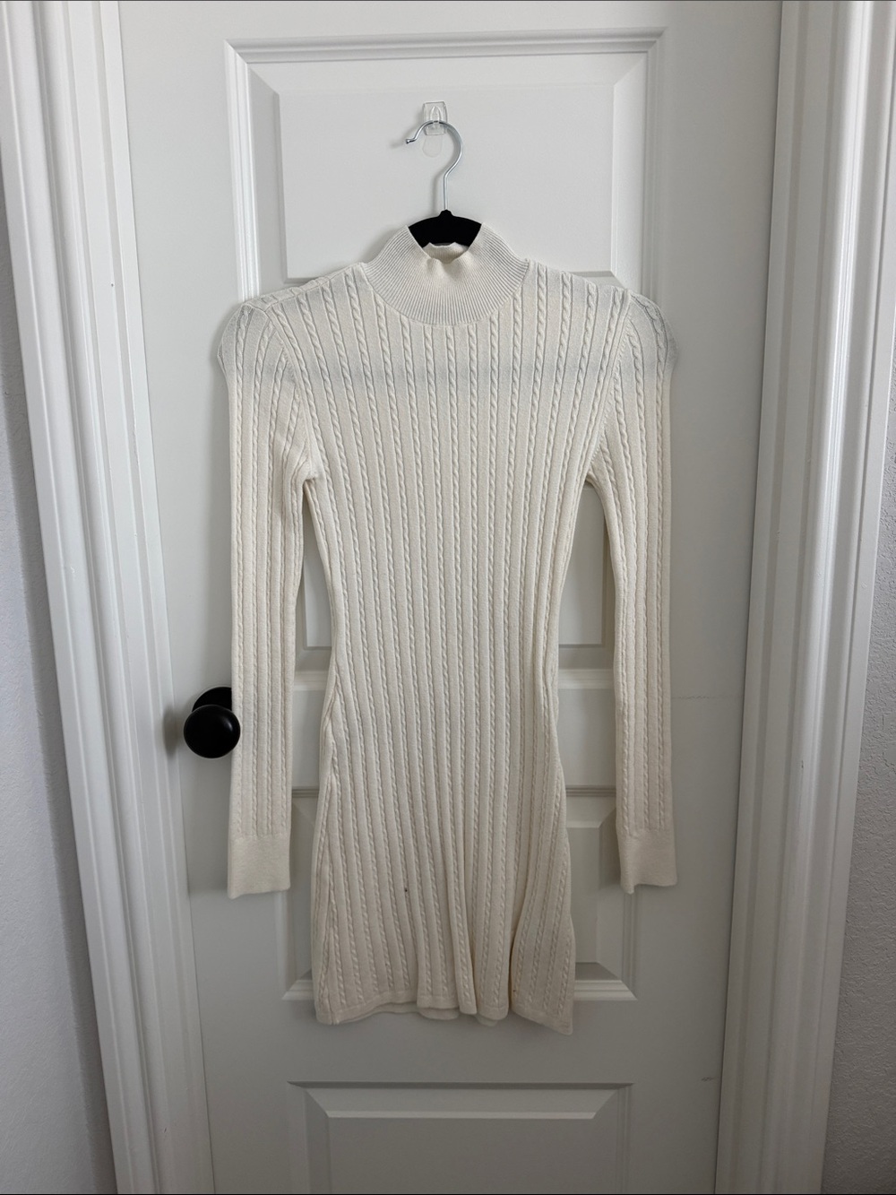 Abercrombie & Fitch Cream Cable-Knit Mock Neck Dress